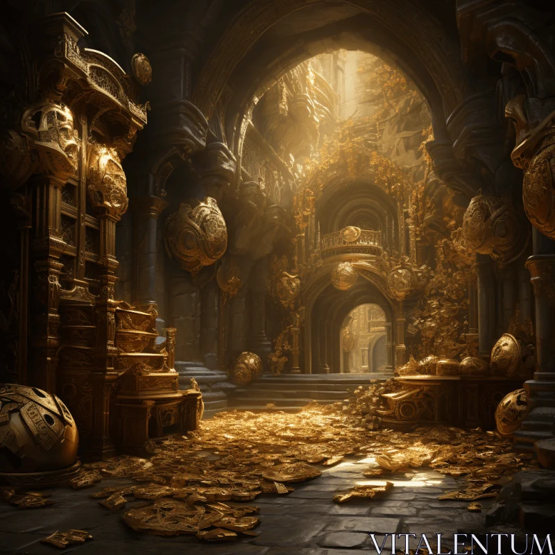 Captivating Fantasy Art: Golden Cave with Baroque Inspirations AI Image