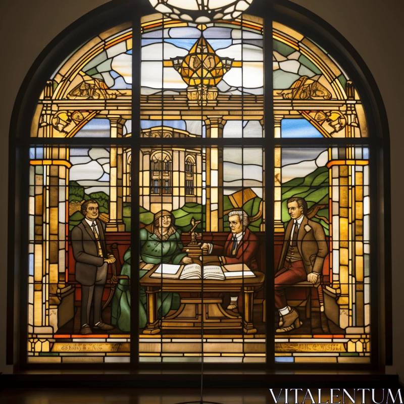 Exquisite Stained Glass Window Depicting an Oath - Detailed Classicism AI Image