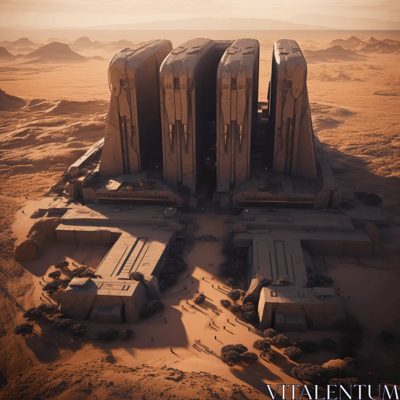 Captivating Futuristic Building in the Desert - A Monument of Imposing Beauty AI Image