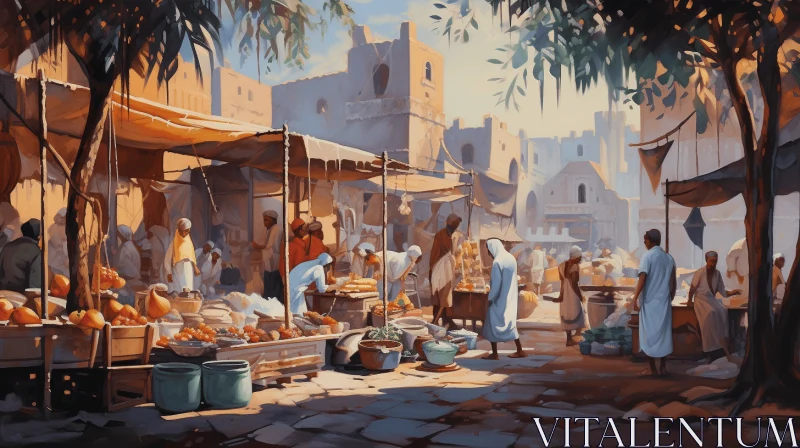 Captivating Arab Country Marketplace Painting | Realistic Art AI Image