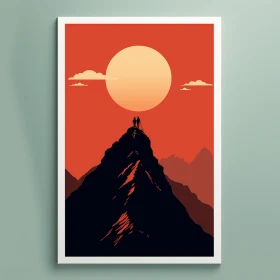 Mountain Print featuring Two People Sitting - Simplistic Vector Art