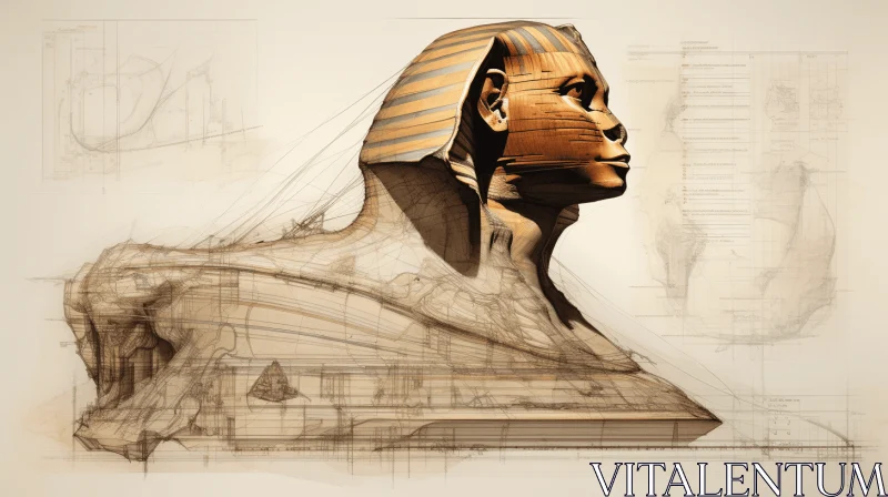 Captivating Ancient Egyptian Statue Portrait in Pencil and Wood AI Image