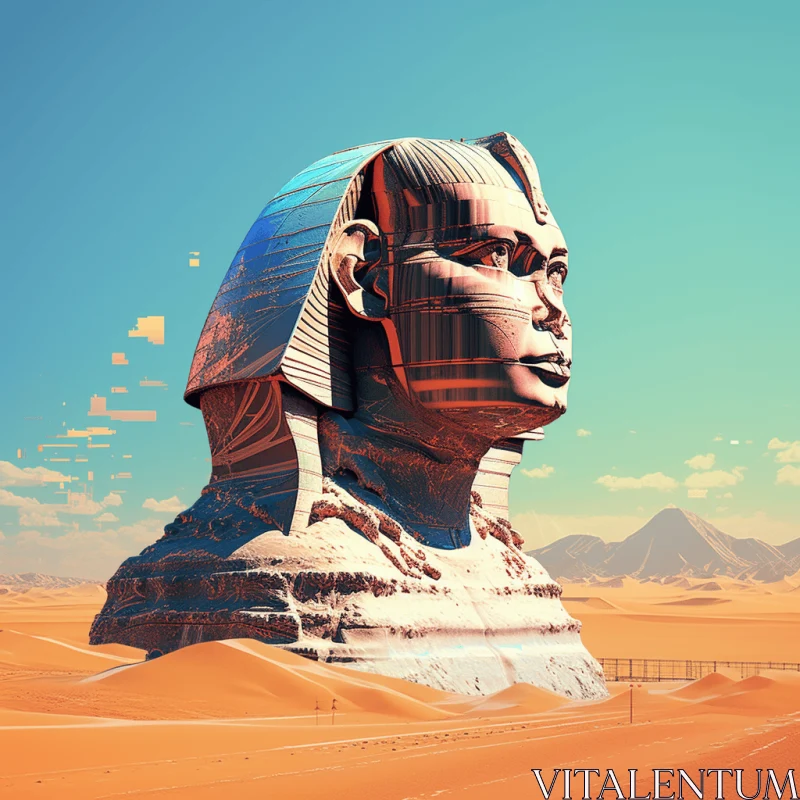 Captivating Image of a Man with a Sphinx in a Desert Landscape AI Image