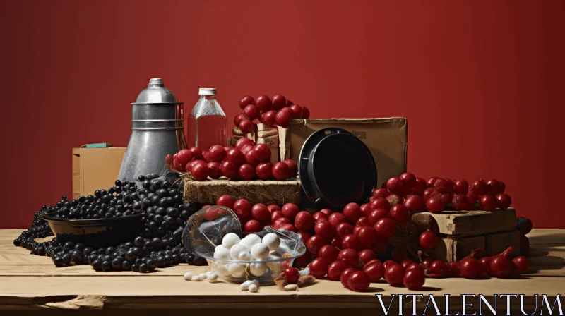 Captivating Industrial Assemblage of Berries and Food | Hyperrealistic Still Life Art AI Image