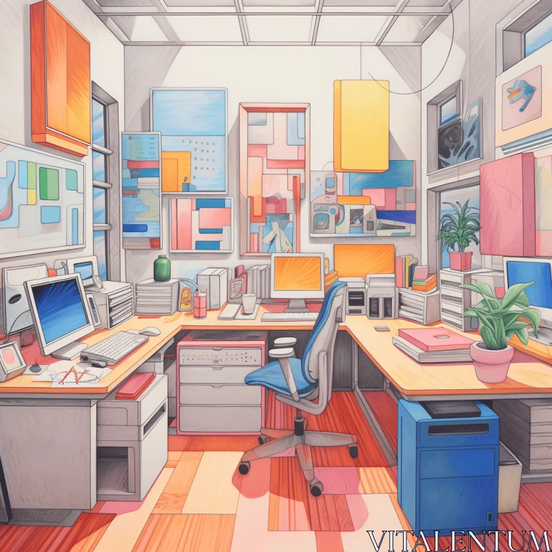 Colorful Cartoon Office - Mesmerizing and Hyper-Detailed Drawings AI Image