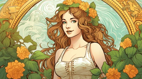 Captivating Fantasy Art: Girl with Flowing Hair and Delicate Flowers