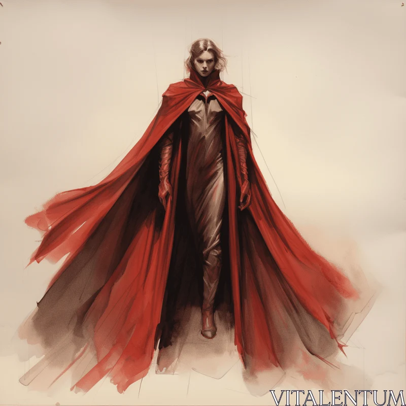Red Cloak Knight Sketch - Classical Style Artwork AI Image