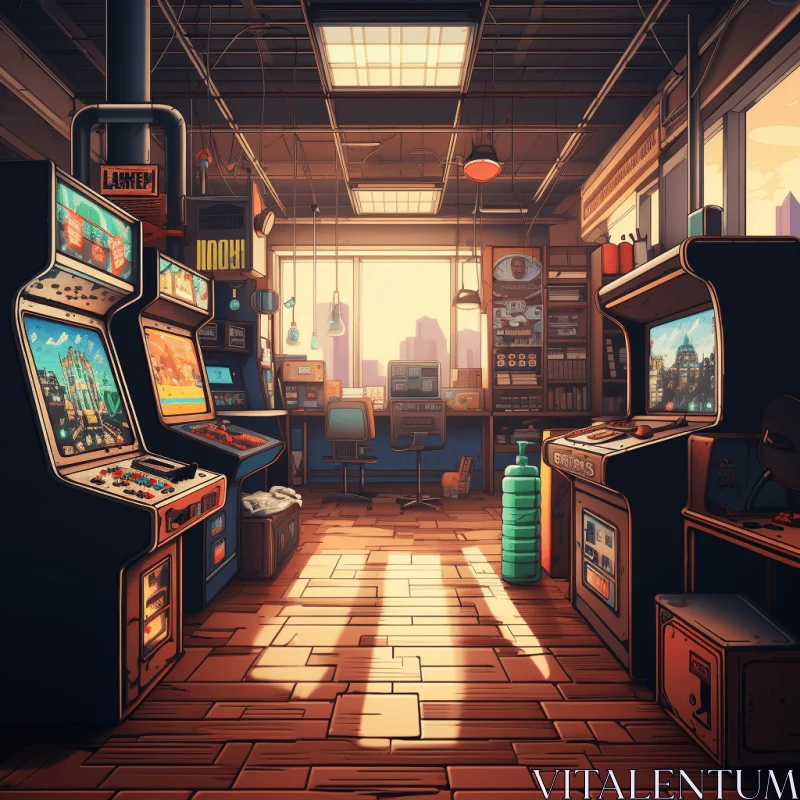 Nostalgic and Hyper-Detailed Game Room with Vintage Aesthetic AI Image