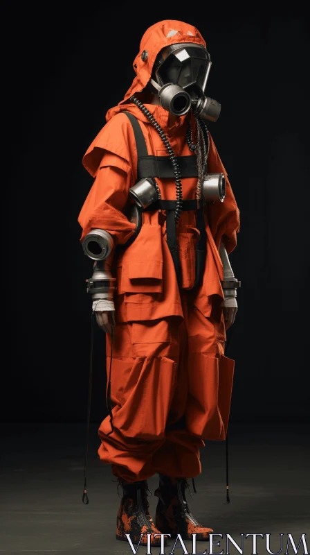 Captivating Orange Suit with Gas Mask | Zen Minimalism | Experimental Layering AI Image