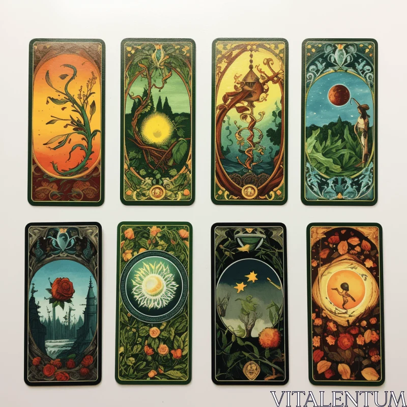 Intricate Nature-Inspired Tarot Cards | Art Nouveau Style AI Image