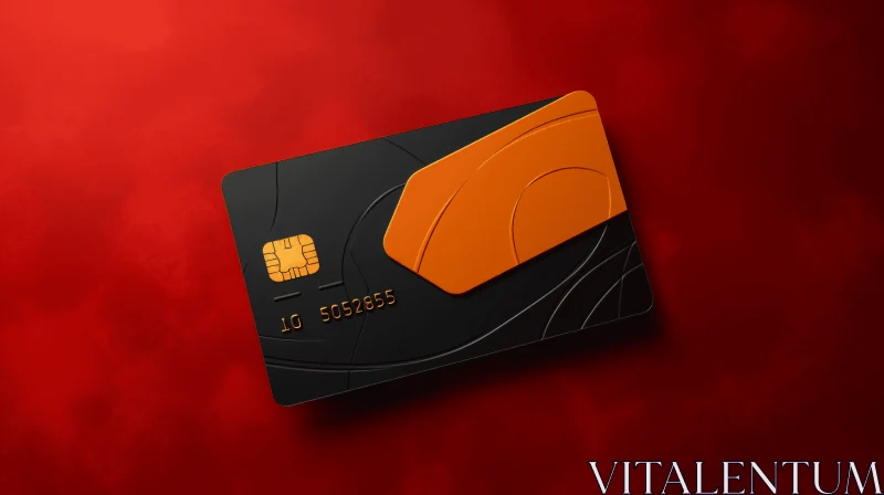 AI ART Black and Orange Credit Card on Red Background - Photorealistic Still Life Art