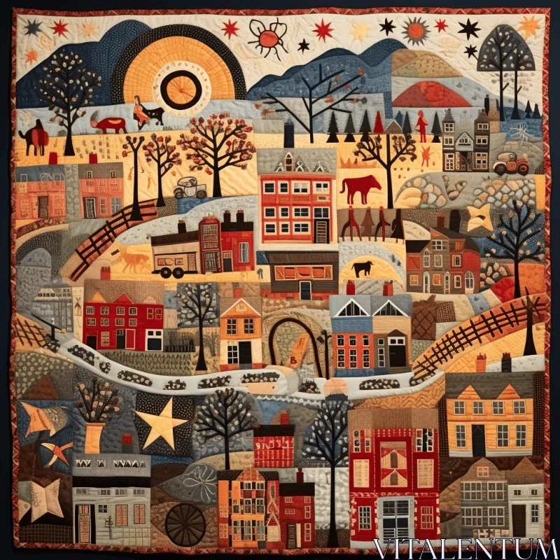Quilted Blanket | Scenic Village and Stars | Manapunk Style AI Image