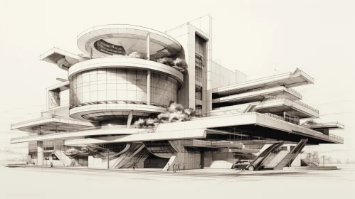 Futuristic Building Drawing: Realistic Hyper-Detailed Rendering