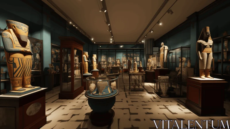 Ancient Egyptian Museum Exhibition: Neoclassical Realism in 3D AI Image
