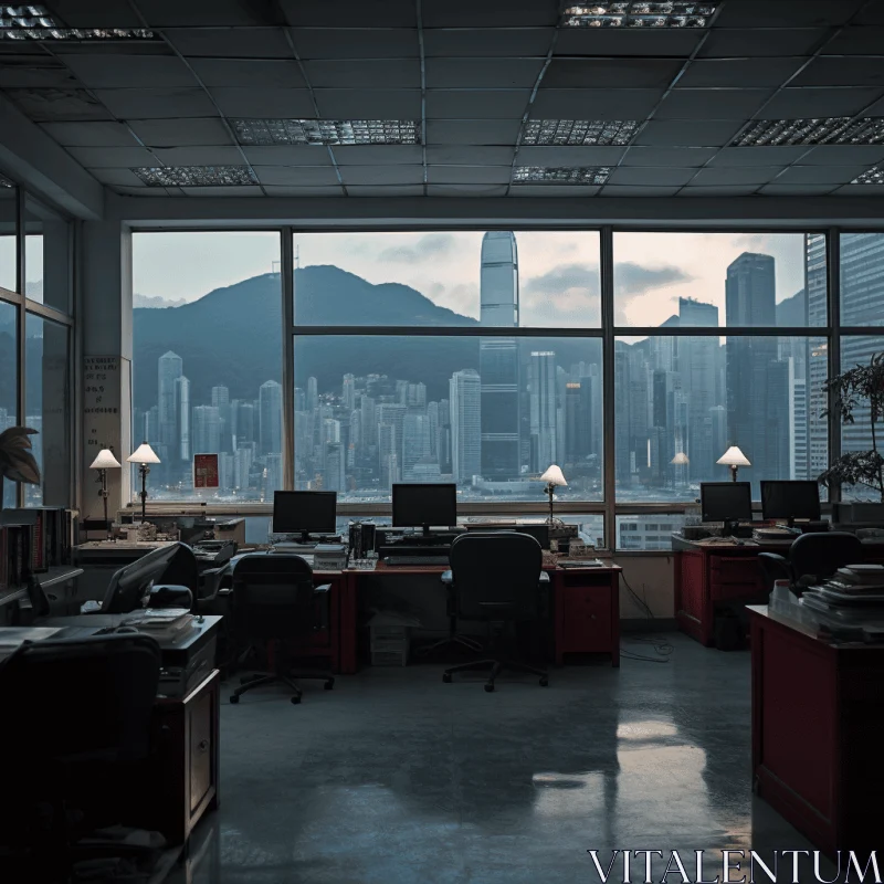 AI ART Captivating Office Room with Window | Dark and Gritty Cityscapes