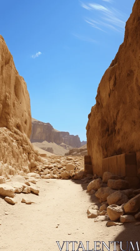 Scenic Desert Landscape: Ancient Stone Carvings and Natural Beauty AI Image