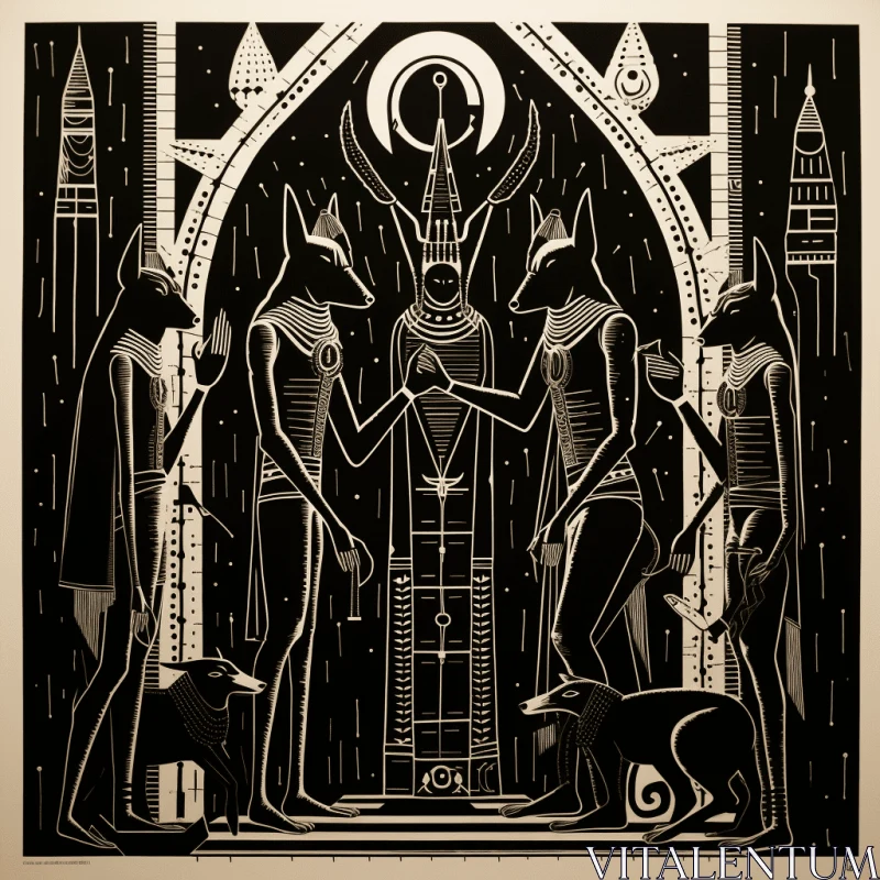Gothic Dark Egyptian Temple Illustration with Macabre Aesthetic AI Image