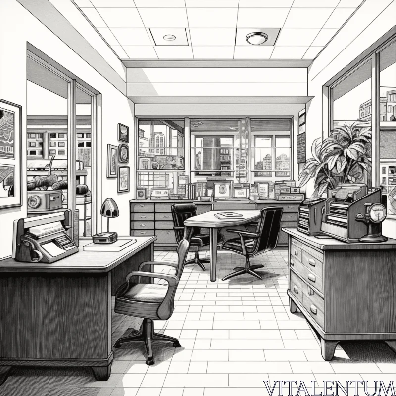 Captivating Black and White Sketch of an Office - Detailed Comic Art AI Image