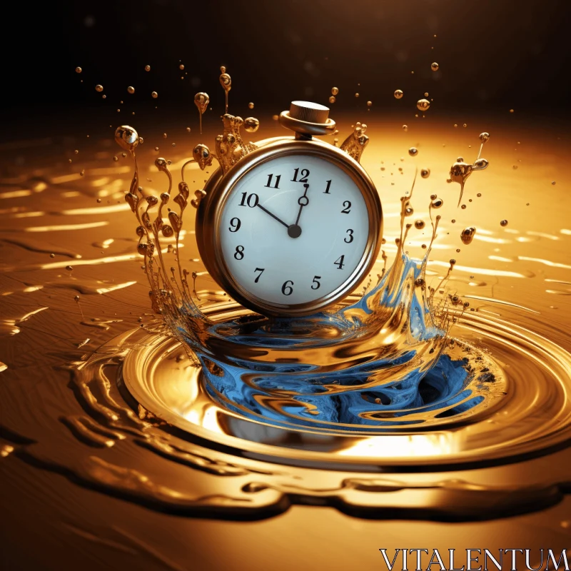 Captivating Golden Clock with Water Splash | Mysterious Backdrop AI Image