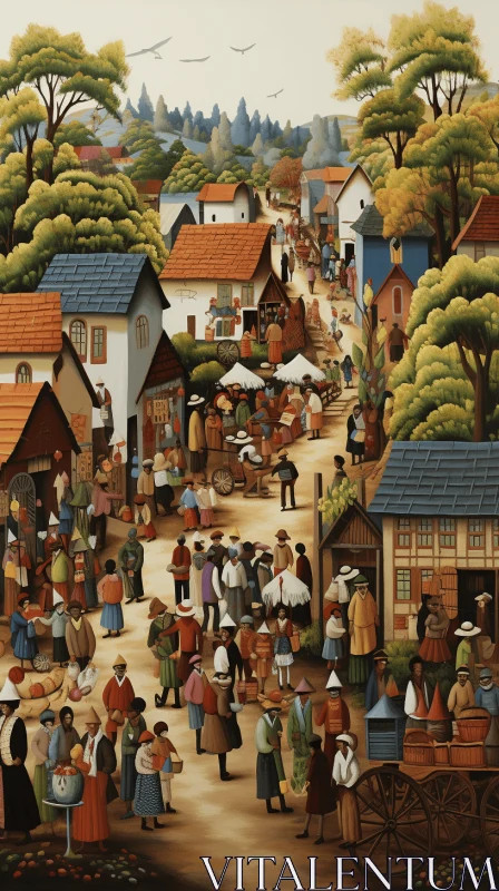 Captivating Painting of Figures Walking Down a Road | Detailed Crowd Scenes AI Image