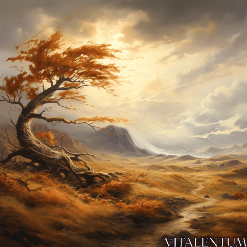 Enchanting Old Tree in Desert: Captivating Fantasy-Inspired Art AI Image