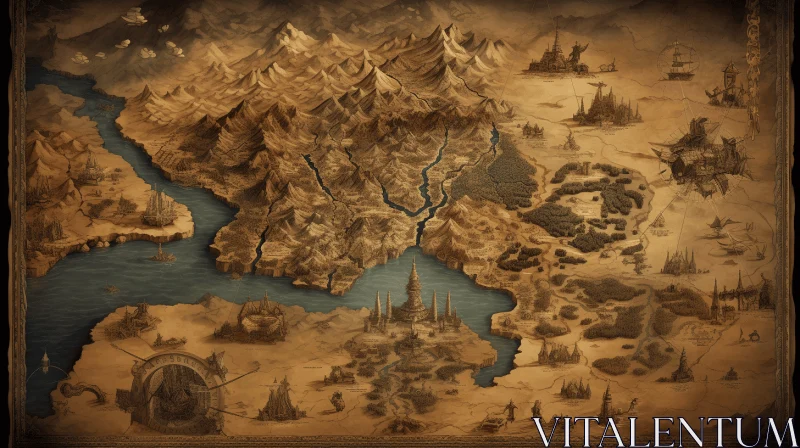 Enchanting Map of a Mystical World - Hyperrealistic Fantasy Art AI Image