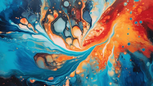 Abstract Painting with Blue and Orange Colors - Fluid Formation