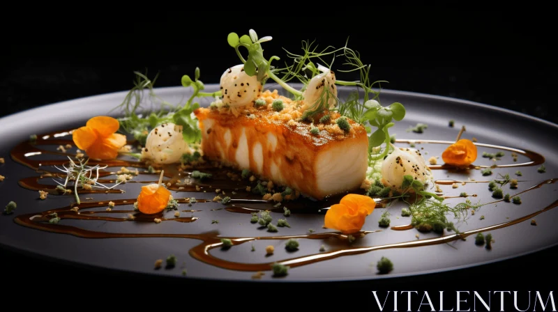 Captivating Black Plate with Fish | Mesmerizing Light and Texture AI Image