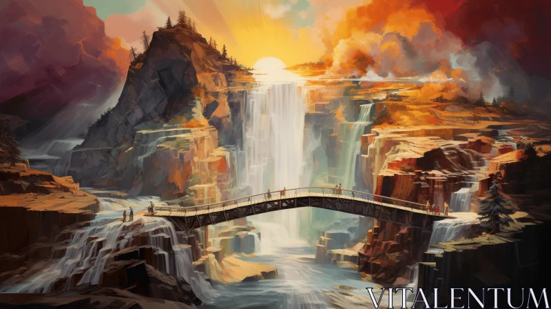 Captivating Sunset Waterfall Painting | Concept Art | Die Brücke AI Image