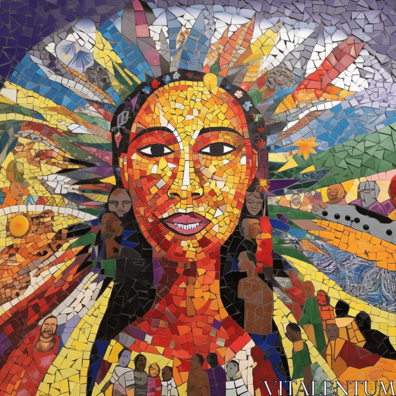 Captivating Mosaic Artwork: Southwest Native Woman in Afro-Caribbean Style AI Image