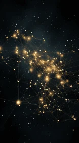 Golden Connected Network of Data and Stars | Abstract Artwork