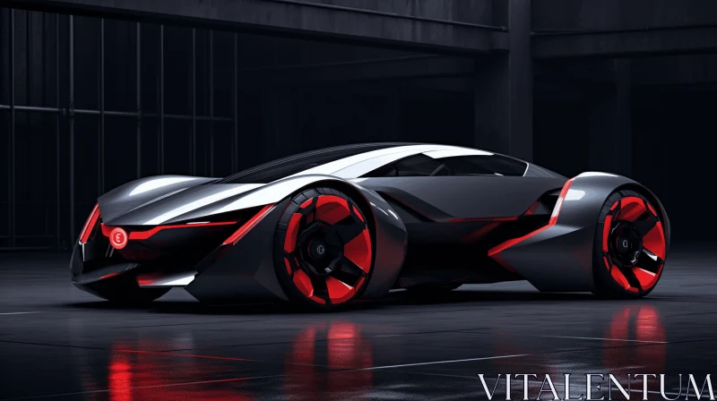 Captivating Concept Car in Dark Lighting | Silver and Crimson | Faceted Shapes AI Image