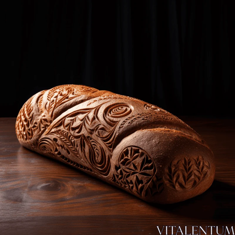 Intricately Carved Bread on Wooden Table | Dreamlike Motifs AI Image