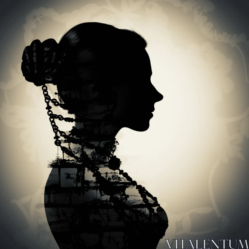 Captivating Silhouette of a Woman within Chains | Cybersteampunk Art AI Image