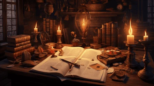 Mesmerizing Surrealism: Witches Revolving Book Desk - Download Wallpaper