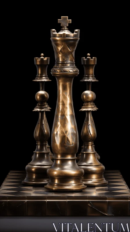 Elegant Still Life: Gold Chess Pieces on Black Background AI Image