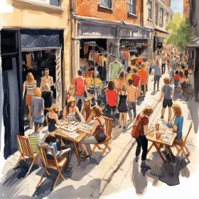 Vibrant Street Decor Illustration - Capturing the Energy of a Local Town Street