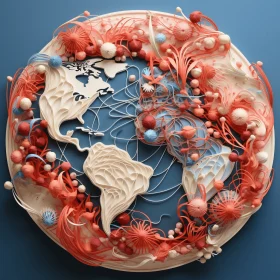 Captivating 3D Earth Artwork with Seafood | Intricate Penwork Style