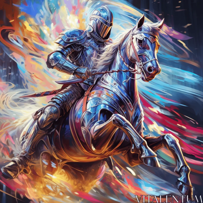 Captivating Fantasy Painting: Armored Knight on Horseback AI Image