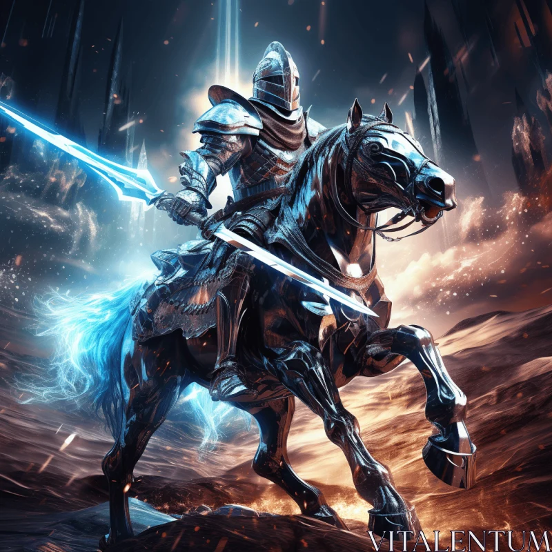 Captivating Fantasy Artwork: Character Riding Horse with Sword AI Image