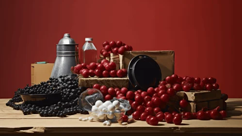 Captivating Industrial Assemblage of Berries and Food | Hyperrealistic Still Life Art