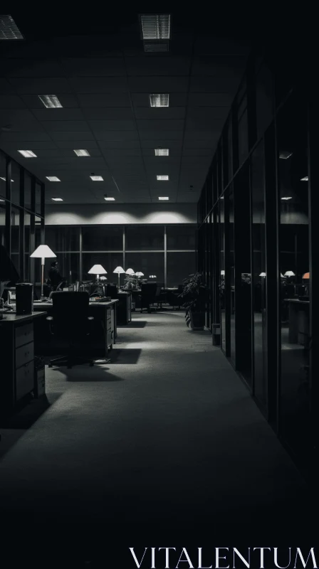 Dark and Moody Office Space: A Captivating Black and White Photograph AI Image