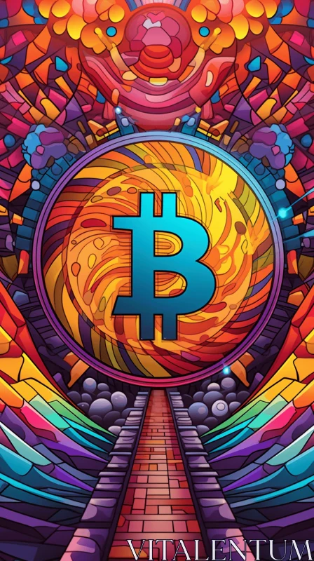 Colorful Cryptocurrency Art with Bitcoin | Psychedelic Cartoon Style AI Image