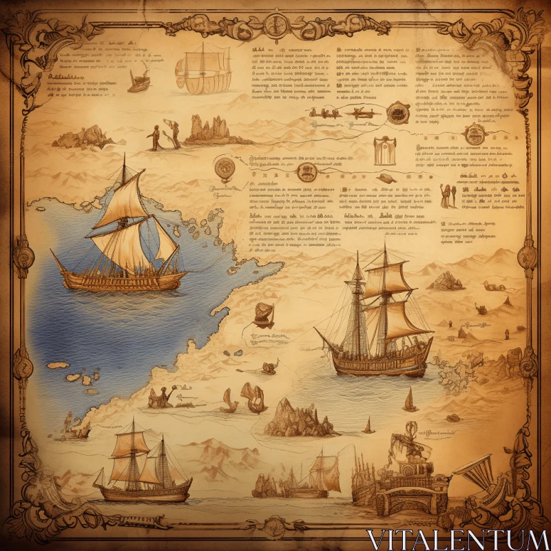 Discover the Enchanting World of Sailing Adventures | Captivating Map Illustration AI Image