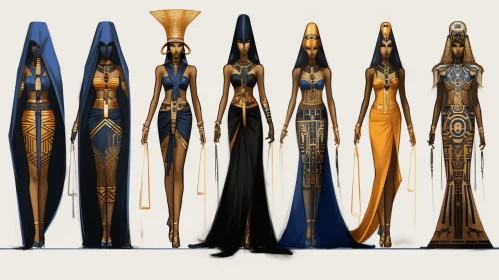 Captivating Egyptian Women in Dark Indigo and Light Gold Attire