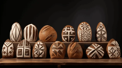 Exquisite Collection of Bread Art on Shelf | Monochromatic Symmetry