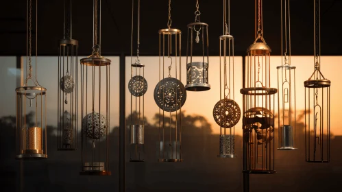 Metal Wind Chimes at Sunset: Photorealistic Compositions with Eclectic Design