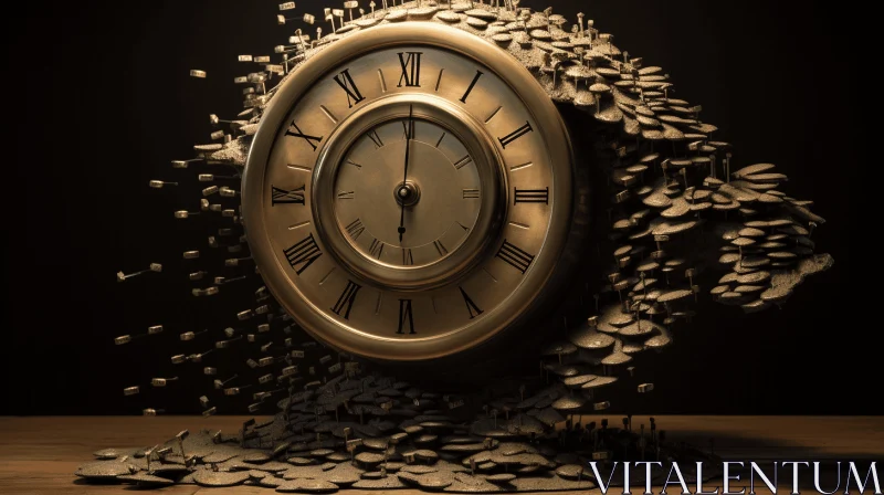 Abstract Clock Blowing Coins: Surreal 3D Artwork AI Image