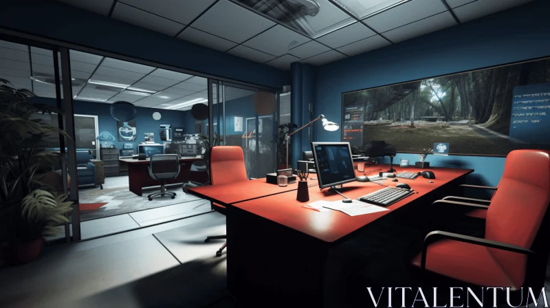 AI ART Captivating Office Scene with Red Leather Furniture | CryEngine Style