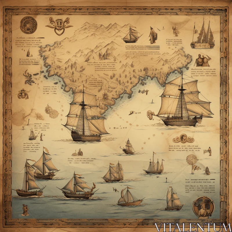 Captivating Pirate-Themed Map Illustration in Renaissance Perspective AI Image